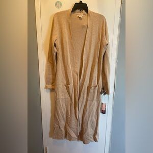 Nwt Soft Cozy Tan Long Cardigan With Pockets Size M 100% Cotton Long Sleeves